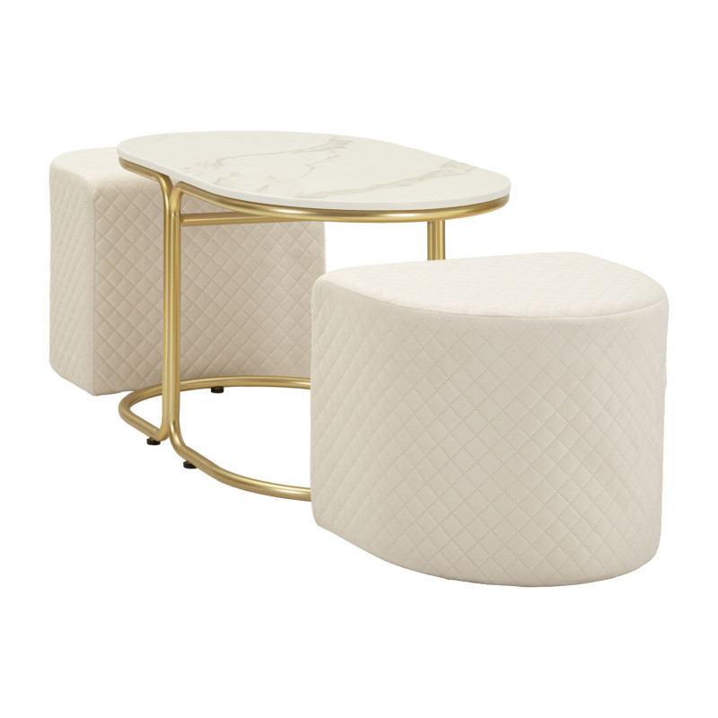 Tavolo Da Caffe' Con 2 Puff Relax cm 79x45x44-42x37x37