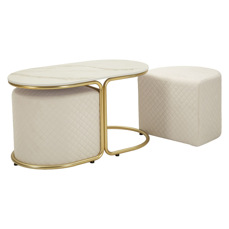 Tavolo Da Caffe' Con 2 Puff Relax cm 79x45x44-42x37x37