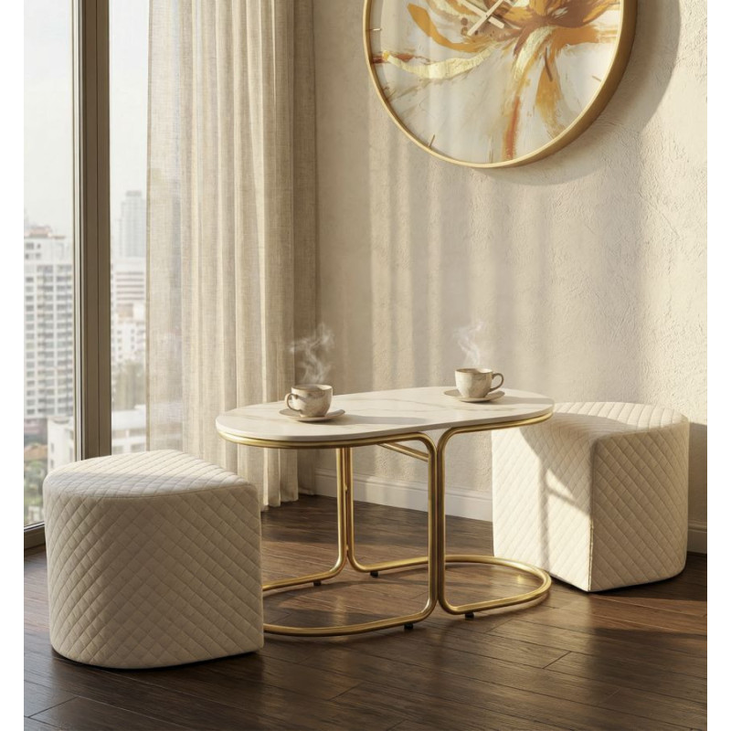 Tavolo Da Caffe' Con 2 Puff Relax cm 79x45x44-42x37x37