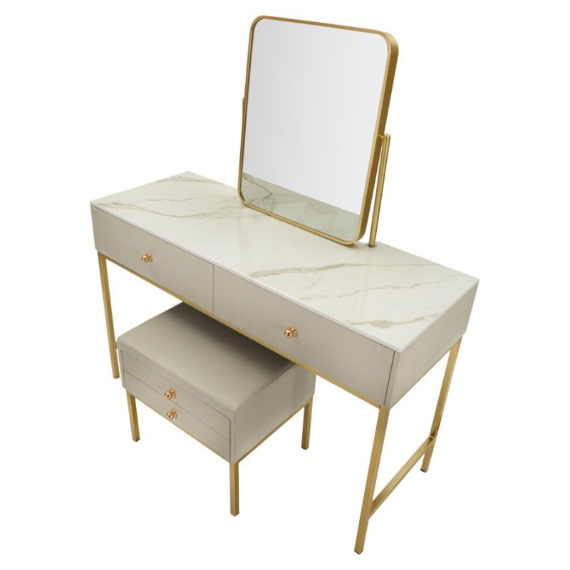 Toletta Luxury Con Specchio E Sgabello cm 120x45x75-50x4x60-50x40x45