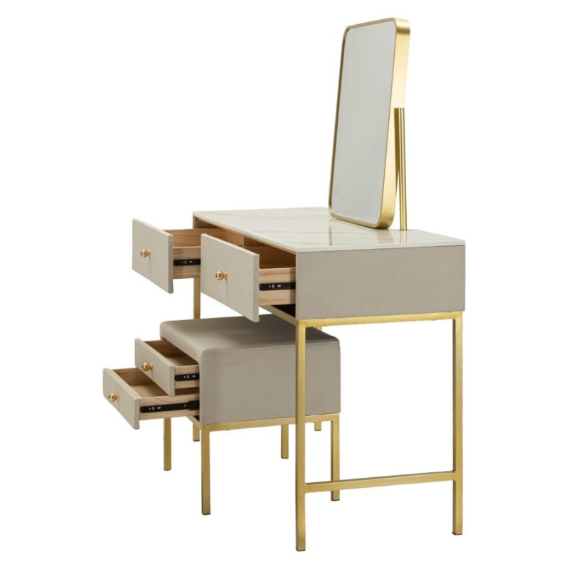 Toletta Luxury Con Specchio E Sgabello cm 120x45x75-50x4x60-50x40x45