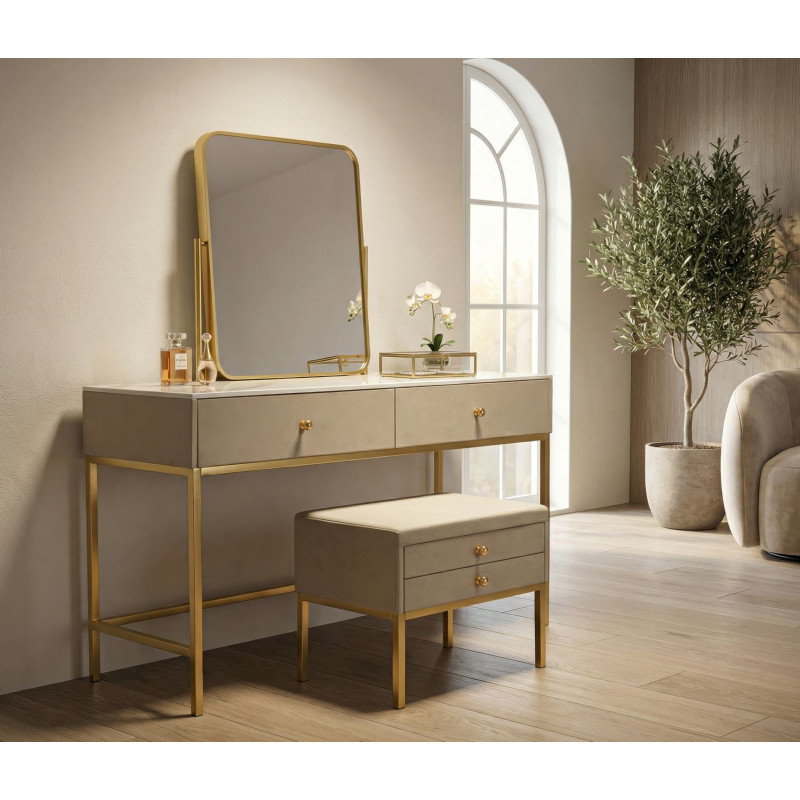 Toletta Luxury Con Specchio E Sgabello cm 120x45x75-50x4x60-50x40x45