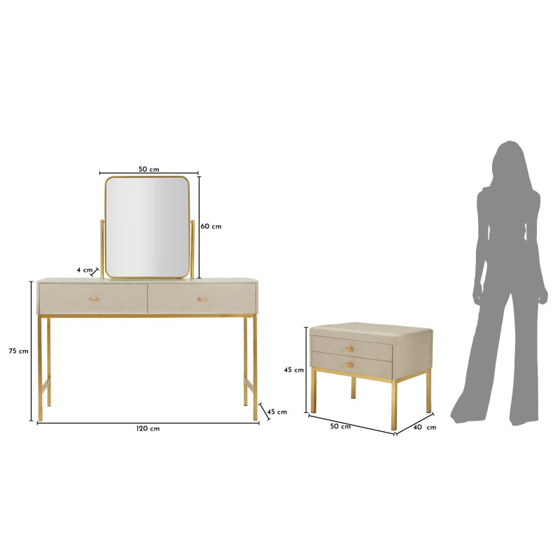 Toletta Luxury Con Specchio E Sgabello cm 120x45x75-50x4x60-50x40x45