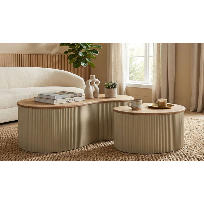 Tavolini Da Caffe' Frankfurt Coppia Bianchi cm 87x53x32-50x35x28