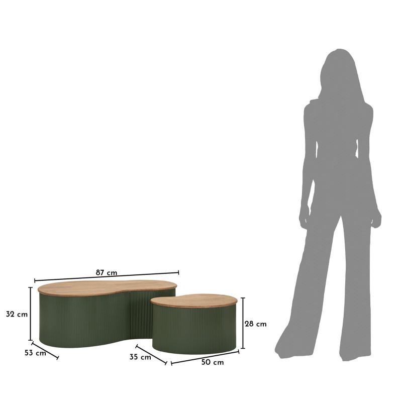 Tavolini Da Caffe' Frankfurt Coppia Verdi cm 87x53x32-50x35x28