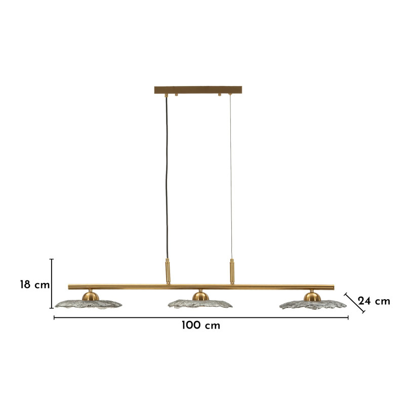 Lampadelle Ario Emily 3 Luci Vetro Grigio cm 100x24x18