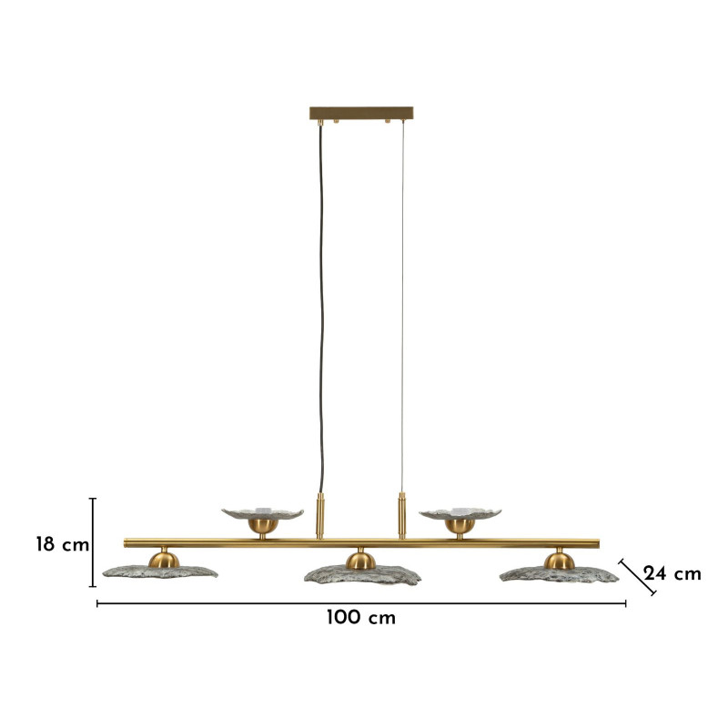 Lampadelle Ario Emily 5 Luci Vetro Grigio cm 100x24x18