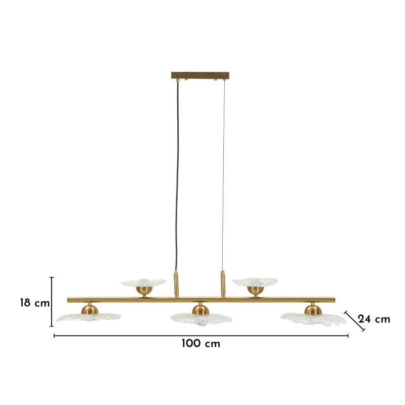 Lampadelle Ario Emily 5 Luci Vetro Trasparente cm 100x24x18