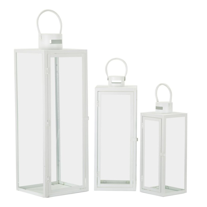 Lanterne White Set 3 Pz cm 22x22x66-18x18x49,5-14x14x39