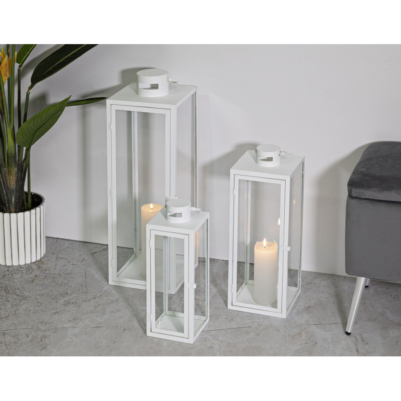 Lanterne White Set 3 Pz cm 22x22x66-18x18x49,5-14x14x39