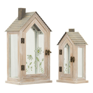 Lanterne Home Flower Coppia cm 18x13x36-12,5x8,5x25 (vetro Temperato)