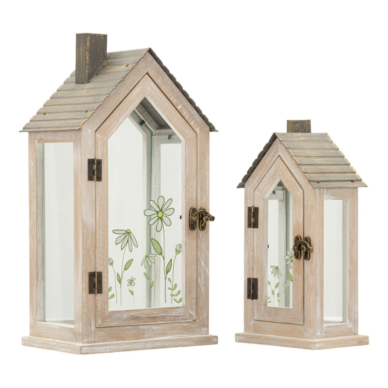 Lanterne Home Flower Coppia cm 18x13x36-12,5x8,5x25 (vetro Temperato)