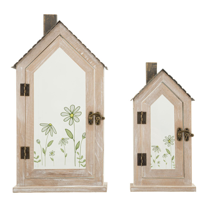 Lanterne Home Flower Coppia cm 18x13x36-12,5x8,5x25 (vetro Temperato)