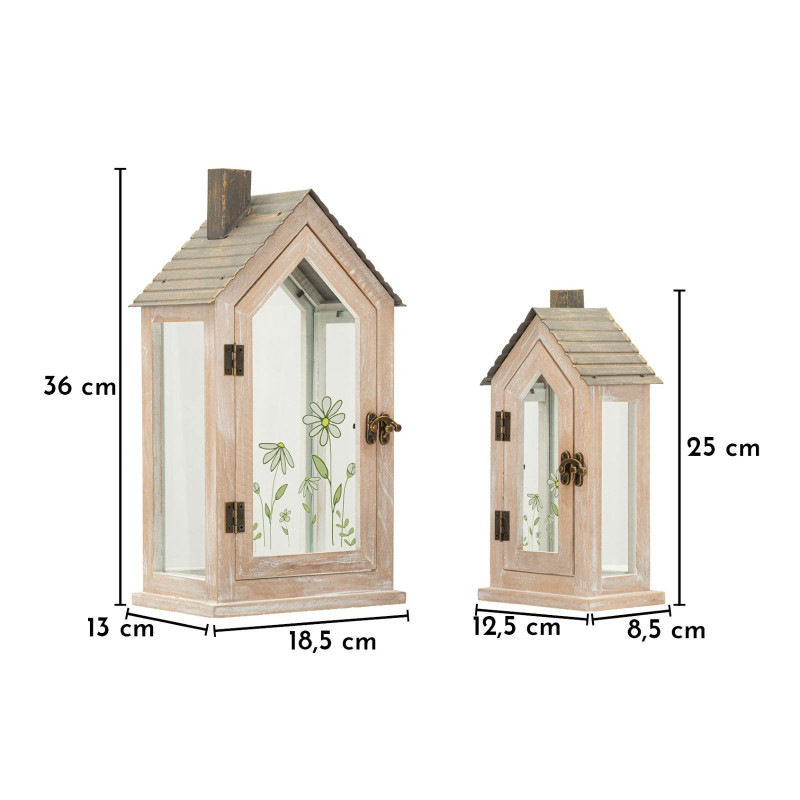 Lanterne Home Flower Coppia cm 18x13x36-12,5x8,5x25 (vetro Temperato)