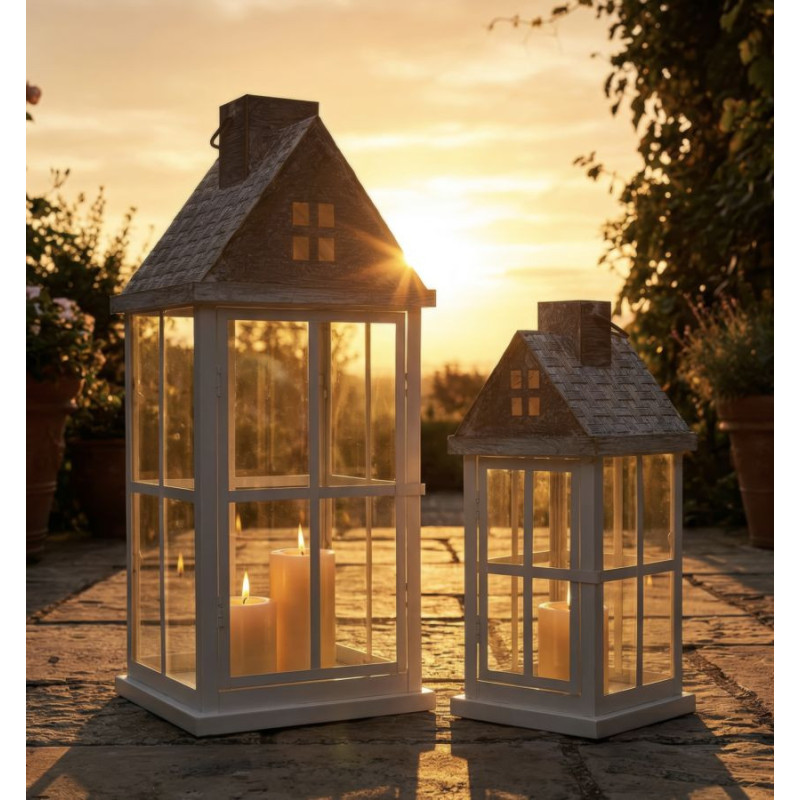 Lanterne Home Coppia cm 24,5x24,5x55-17x17x37,5(vetro Temperato)