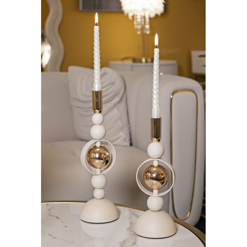 Porta Cand Saturno Crema Set 2 Pz cm ø 10x27-10x33