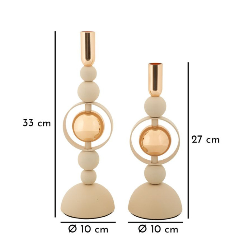 Porta Cand Saturno Crema Set 2 Pz cm ø 10x27-10x33