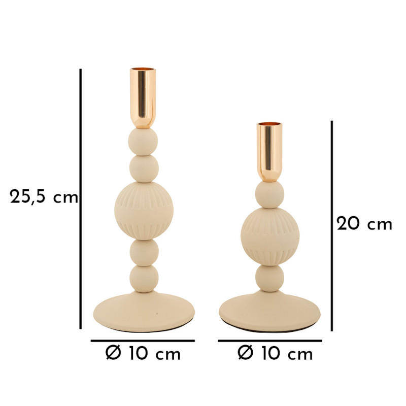 Porta Cand Aster Crema Set 2 Pz cm ø 10x20-10x25,5
