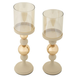 Zoom Porta Cand Glassy Crema Set 2 Pz cm ø 10x32-10x36