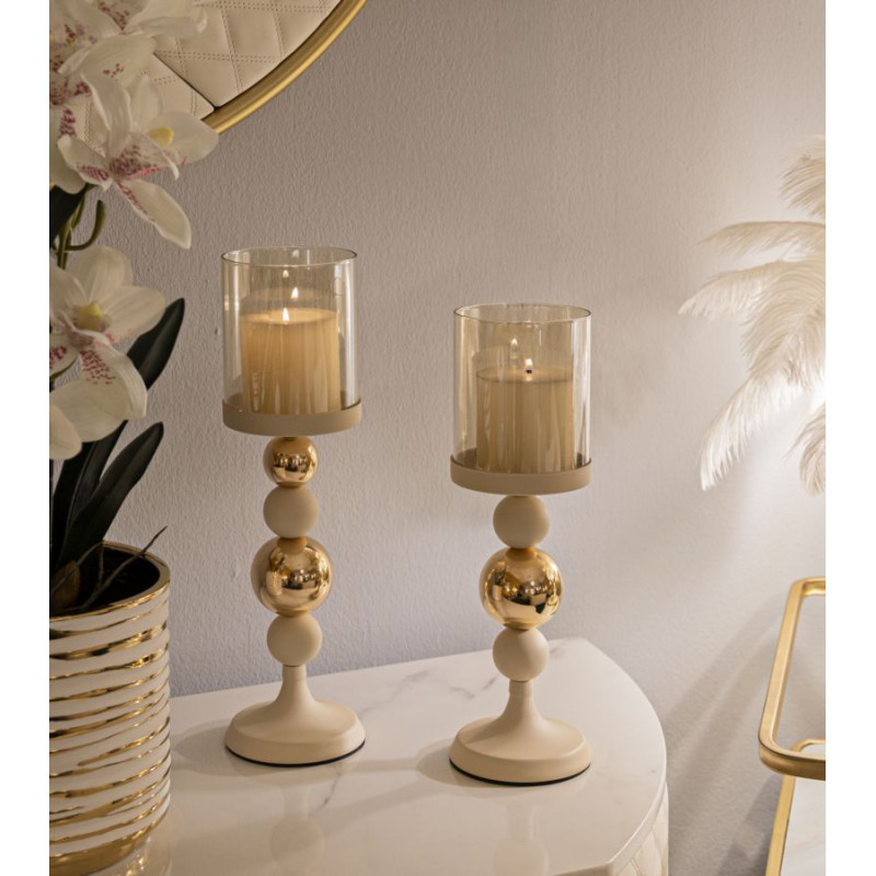 Porta Cand Glassy Crema Set 2 Pz cm ø 10x32-10x36