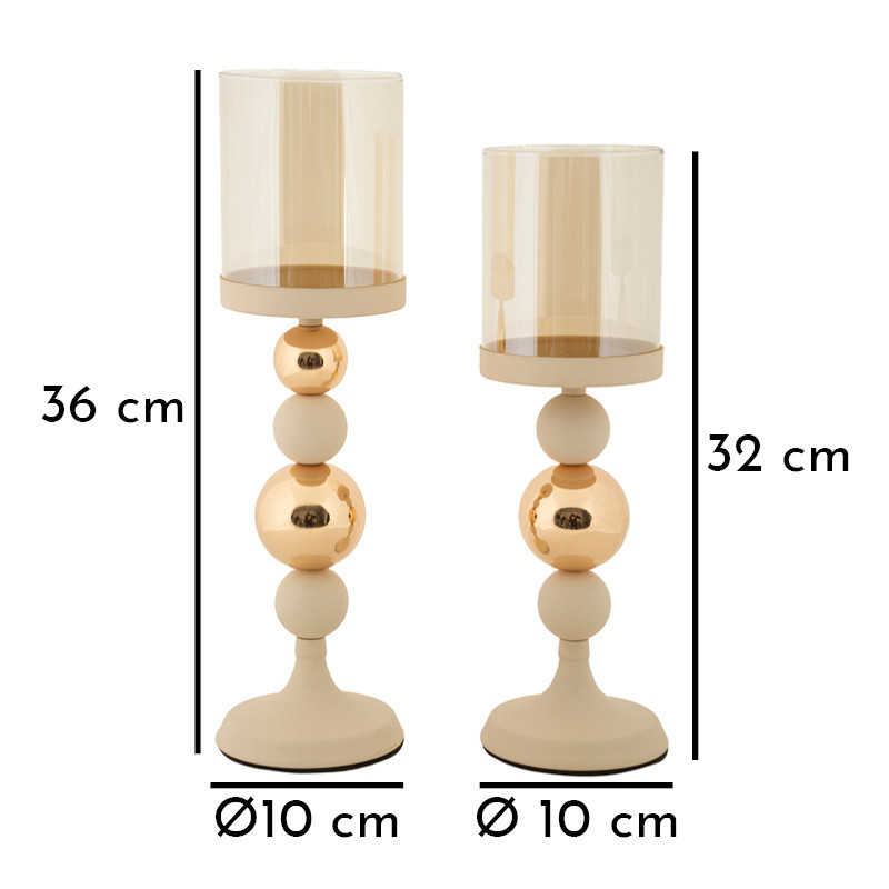 Porta Cand Glassy Crema Set 2 Pz cm ø 10x32-10x36