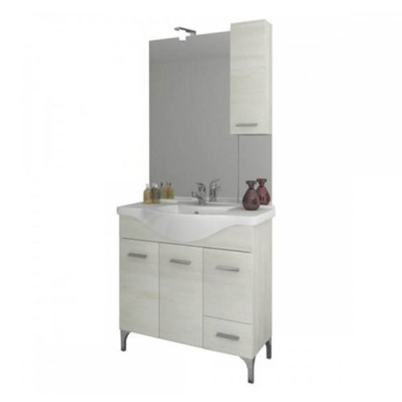 Mobile bagno Bolsena 85 con specchio bianco rovere