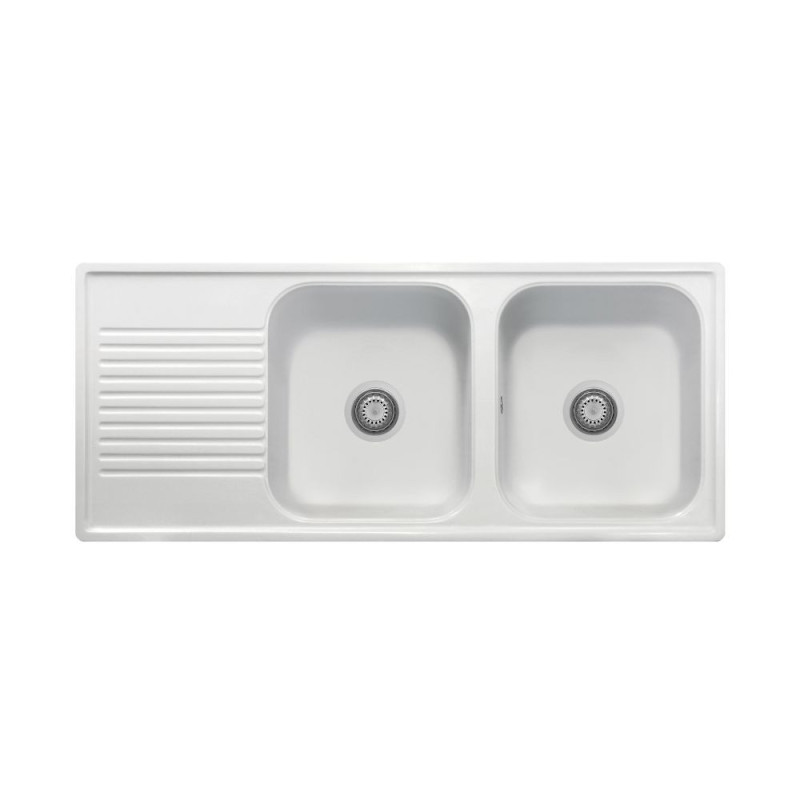 Samet Lavello 116x50 2 vasche Granitovero1162vsbip gocciolatoio bianco