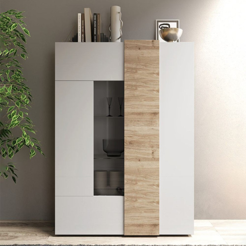 Vetrina Sabry 2 ante bianco lucido rovere Kadiz