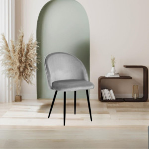 Sedia Despina in tessuto colore grigio e gambe in metallo nero set 4 pezzi
