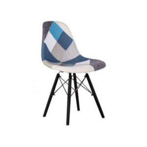 Zoom Sedia Perdita in tessuto patchwork con gambe in legno con supporto in metallo nero set 4 pezzi
