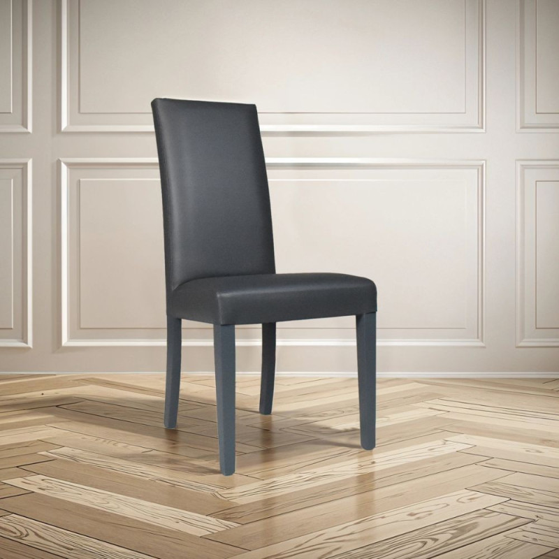 Sedia Nancy in ecopelle grigia antracite con gambe in tinta 2 pezzi