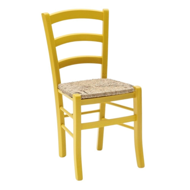 Sedia Venezia colore anilina giallo in legno di faggio con seduta in paglia set 2 pezzi