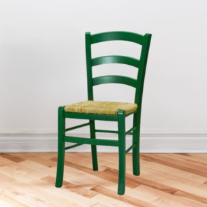 Sedia Venezia colore anilina verde scuro in legno di faggio con seduta in paglia set 2 pezzi