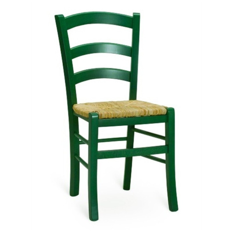 Sedia Venezia colore anilina verde scuro in legno di faggio con seduta in paglia set 2 pezzi