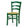 Sedia Venezia colore anilina verde scuro in legno di faggio con seduta in paglia set 2 pezzi