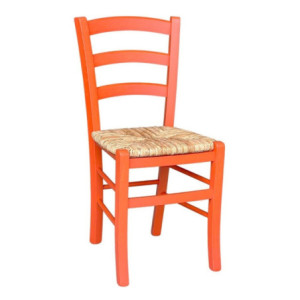 Zoom Sedia Venezia colore anilina arancio in legno di faggio con seduta in paglia set 2 pezzi