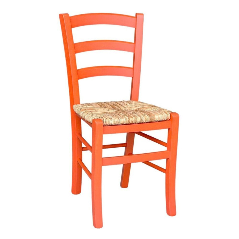 Sedia Venezia colore anilina arancio in legno di faggio con seduta in paglia set 2 pezzi