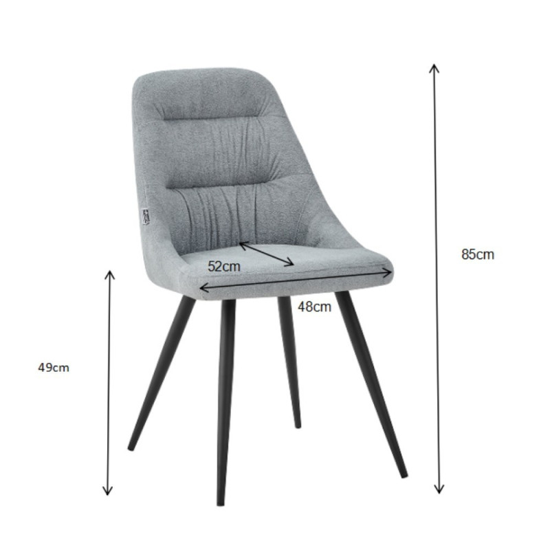 Sedia imbottita Cascade in tessuto colore grigio chiaro set 2 pezzi