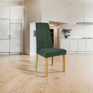Sedia Tim in legno colore rovere e seduta in tessuto verde set 2 pezzi
