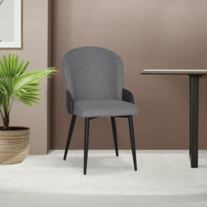 Sedia Simo in tessuto Nordic 16 grigio chiaro con dettaglio posteriore in nabuk Uras 10 antracite e gambe nere set 2 pezzi