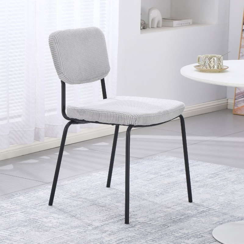 Sedia Juno in tessuto colore grigio chiaro e struttura in metallo nero set 4 pezzi
