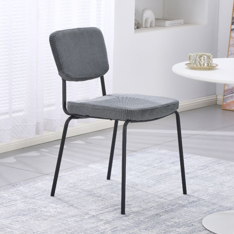 Set di 4 Sedie Juno in tessuto colore grigio scuro e struttura in metallo nero set 4 pezzi