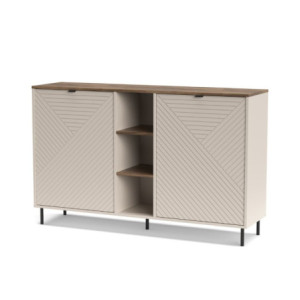 Zoom Credenza Mirage08 con 2 ante con motivo geometrico e ripiani a giorno colore cashmere e rovere