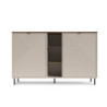 Credenza Mirage08 con 2 ante con motivo geometrico e ripiani a giorno colore cashmere e rovere