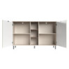 Credenza Mirage08 con 2 ante con motivo geometrico e ripiani a giorno colore cashmere e rovere