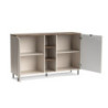 Credenza Mirage08 con 2 ante con motivo geometrico e ripiani a giorno colore cashmere e rovere