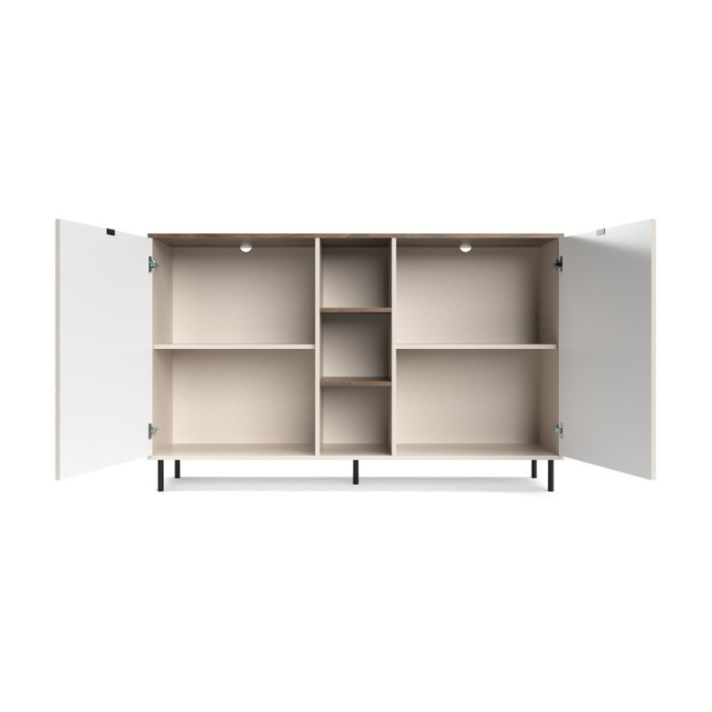Credenza Mirage08 con 2 ante con motivo geometrico e ripiani a giorno colore cashmere e rovere