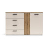 Credenza Frezo02 con 4 cassetti e 2 ante con dettaglio a listelli verticali colore cashmere e rovere evoque