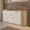 Credenza Frezo03 con 4 ante con dettaglio a listelli verticali e 1 cassetto colore cashmere e rovere evoque