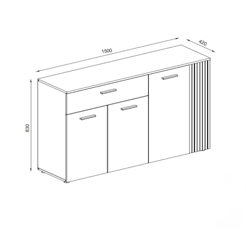 Credenza Frezo03 con 4 ante con dettaglio a listelli verticali e 1 cassetto colore cashmere e rovere evoque